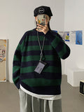 Wiaofellas Autumn Winter Sweater Women Casual Woman Sweater Pullovers Striped Jumper Warm Teen Gril Green Striped Sweaters