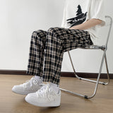 Wiaofellas Summer Thin Casual Pants Men Fashion Purple Black Retro Plaid Pants Men Streetwear Hip-hop Loose Straight Pants Mens Trousers
