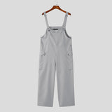 Wiaofellas Men Jumpsuits Solid Color Sleeveless Streetwear Suspender Rompers Loose Multi Pockets Casual Strap Overalls S-5XL