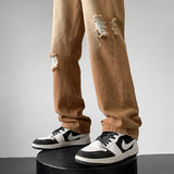 Wiaofellas Brown Blue Black Baggy Jeans Men Fashion Casual Straight Jeans Men Streetwear Loose Hip-hop Holes Denim Pants Mens Trousers