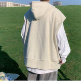 Wiaofellas Sleeveless Cardigan Hoodie Men Vest Sweatshirts Streetwear Casual Oversized Jackets Korean Fashion Hip Hop New Biker