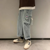 Wiaofellas Spring And Autumn Fashion Hong Kong Style Workwear Jeans Men's Korean Loose Trend Straight Wild Nine Wide Leg Cargo Pants
