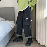 Wiaofellas Spring And Autumn Fashion Hong Kong Style Workwear Jeans Men's Korean Loose Trend Straight Wild Nine Wide Leg Cargo Pants