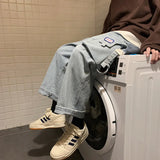 Wiaofellas Spring And Autumn Fashion Hong Kong Style Workwear Jeans Men's Korean Loose Trend Straight Wild Nine Wide Leg Cargo Pants