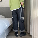 Wiaofellas Spring And Autumn Fashion Hong Kong Style Workwear Jeans Men's Korean Loose Trend Straight Wild Nine Wide Leg Cargo Pants