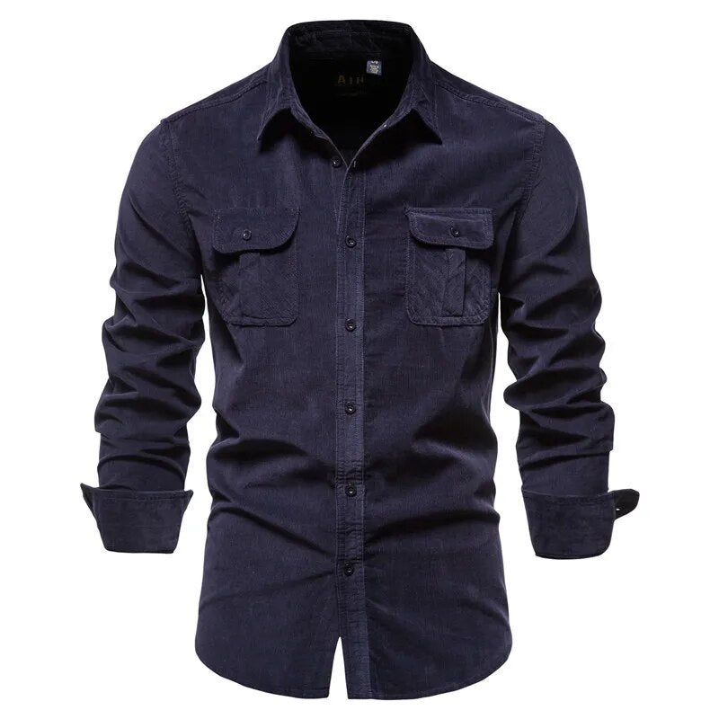 Wiaofellas Spring Corduroy Shirts Men Fashion Brand Japan Style Loose Solid Color Vintage Autumn Male Shirt Casual Long Sleeve Shirt Tops