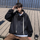 Wiaofellas Spring and Autumn New American Retro Casual Hooded Cardigan Sweater Men's Trend Loose Large Jacket Coat Zip-up Hoodie Clothing