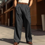 Wiaofellas Streetwear Solid Pockets Straight Pants Men Casual Loose Mid Waisted Trousers New Fashion Button Decoration Male Long Pants
