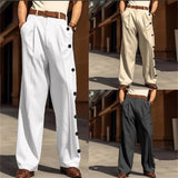 Wiaofellas Streetwear Solid Pockets Straight Pants Men Casual Loose Mid Waisted Trousers New Fashion Button Decoration Male Long Pants