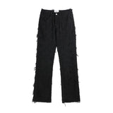 Wiaofellas Streetwear Y2K Tassel Fringe Hole Baggy Jeans Men's White Black Straight Casual Denim Trousers Unisex Loose Oversized Cargos