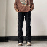 Wiaofellas Streetwear Y2K Tassel Fringe Hole Baggy Jeans Men's White Black Straight Casual Denim Trousers Unisex Loose Oversized Cargos