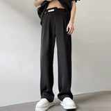 Wiaofellas Suit Pants For Men Fashionable And Elegant Loose Straight Casual Pants British Style Solid Color High-Waisted Wide-Leg Pants