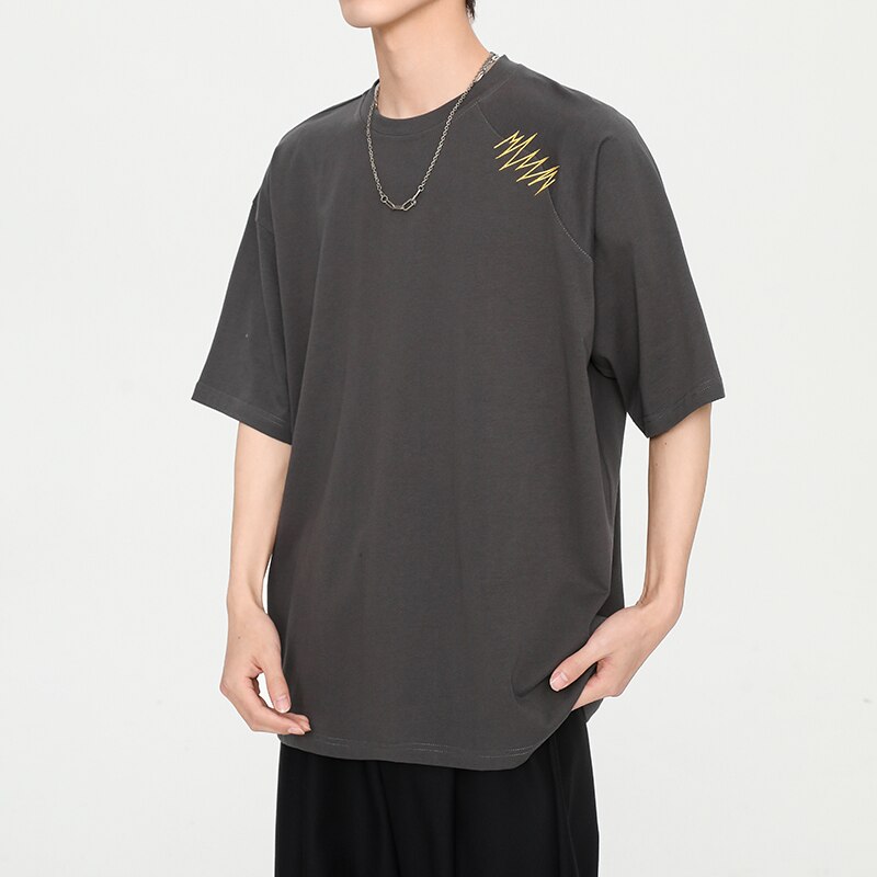 Wiaofellas Summer New Vintage Men T-Shirt Casual American Irregular Personalized Embroidery T-shirts Cotton 200G Fashion Hip Hop Unisex