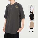 Wiaofellas Summer New Vintage Men T-Shirt Casual American Irregular Personalized Embroidery T-shirts Cotton 200G Fashion Hip Hop Unisex