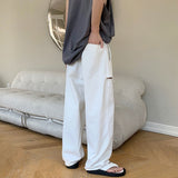 Wiaofellas Summer Ripped White Jeans Men Fashion Casual Baggy Wide Leg Jeans Men Streetwear Loose Hip Hop Hole Denim Pants Mens Trousers