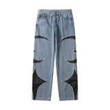 Wiaofellas Thug Club Pu Leaher Embroidery Patchwork Baggy Y2K Jeans Men's Streetwear Straight Oversized Denim Trousers Unisex Cargo Pants