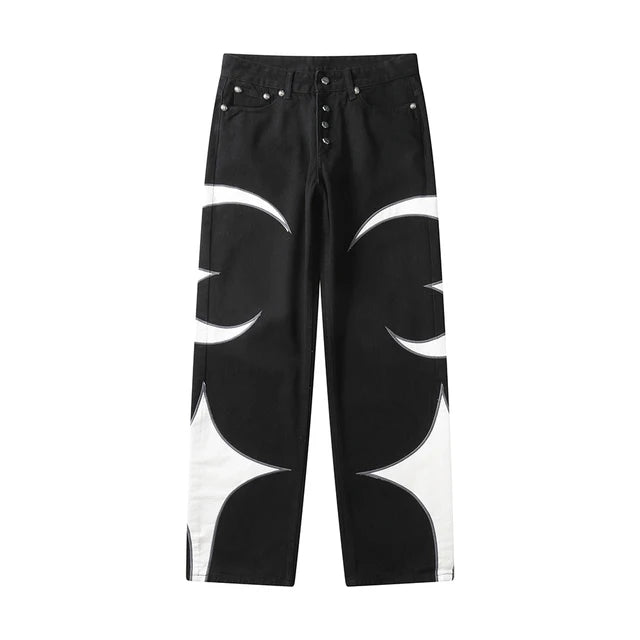 Wiaofellas Thug Club Pu Leaher Embroidery Patchwork Baggy Y2K Jeans Men's Streetwear Straight Oversized Denim Trousers Unisex Cargo Pants