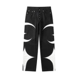Wiaofellas Thug Club Pu Leaher Embroidery Patchwork Baggy Y2K Jeans Men's Streetwear Straight Oversized Denim Trousers Unisex Cargo Pants