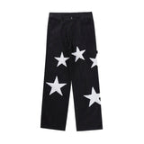 Wiaofellas Stars Embroidery Side Sashes Streetwear Mens Jeans Retro Harajuku Ripped Patchwork Baggy Casual Denim Trousers Oversized