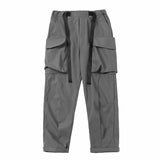 Wiaofellas Unisex Function Double Ribbon Button Waist Trousers Men's Clothes Loose Cubic Pocket Jogger Cargo Pants Beam Hiphop High Street