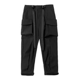 Wiaofellas Unisex Function Double Ribbon Button Waist Trousers Men's Clothes Loose Cubic Pocket Jogger Cargo Pants Beam Hiphop High Street