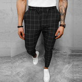 Wiaofellas Vintage Plaid Print Drawstring Pants For Men Clothing Summer Slim Pockets Long Pant Streetwear Casual Style Man Trousers