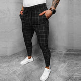 Wiaofellas Vintage Plaid Print Drawstring Pants For Men Clothing Summer Slim Pockets Long Pant Streetwear Casual Style Man Trousers
