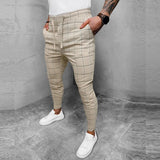 Wiaofellas Vintage Plaid Print Drawstring Pants For Men Clothing Summer Slim Pockets Long Pant Streetwear Casual Style Man Trousers
