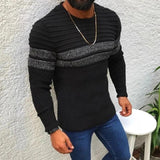 Wiaofellas Winter Long Sleeve Striped Jumper Top Fashion Streetwear O-neck Sweaters Fall Vintage Patchwork Knitted Pullovers Men Clothing