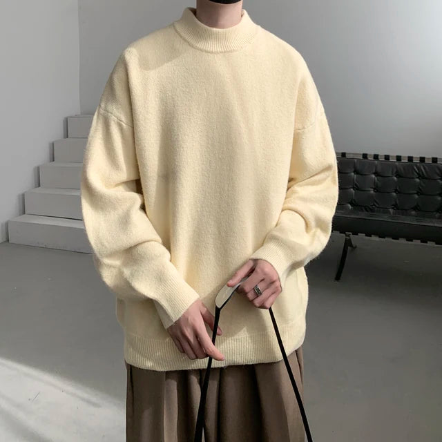 Wiaofellas Winter Sweater Men Warm Fashion Solid Color Knitted Pullover Men Korean Loose Standing Neck Sweater Mens Jumper Clothes S-3XL