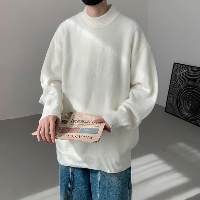Wiaofellas Winter Sweater Men Warm Fashion Solid Color Knitted Pullover Men Korean Loose Standing Neck Sweater Mens Jumper Clothes S-3XL