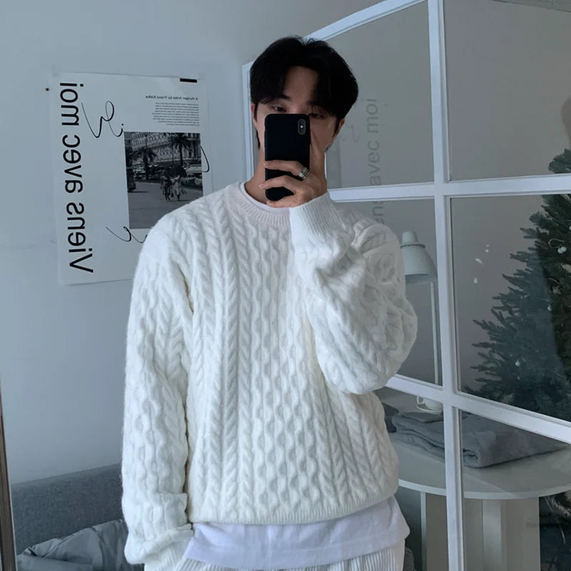 Wiaofellas Winter Sweater Men Warm Solid Color Casual Thick Knit Pullover Men Korean Loose Long Sleeved Sweater Mens Jumper Clothes M-2XL