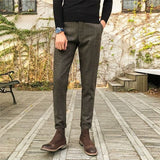 Wiaofellas Woolen Suit Trousers Men Clothing Autumn Winter New Thick Slim Vintage Striped Plaid material Tweed Casual Pants Vetements Homme