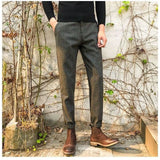Wiaofellas Woolen Suit Trousers Men Clothing Autumn Winter New Thick Slim Vintage Striped Plaid material Tweed Casual Pants Vetements Homme
