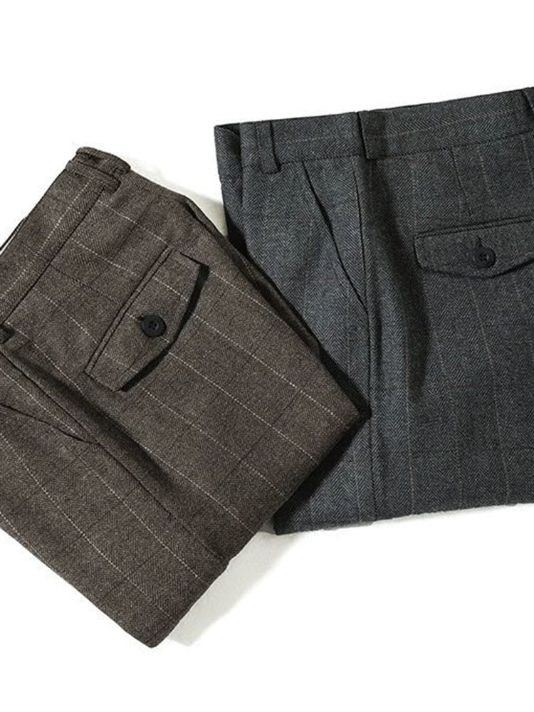 Wiaofellas Woolen Suit Trousers Men Clothing Autumn Winter New Thick Slim Vintage Striped Plaid material Tweed Casual Pants Vetements Homme