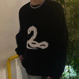 Wiaofellas Y2k Mens Sweater Snake Pattern Jacquard Round Neck Sweater Unisex Autumn And Winter New American Street Loose Sweater