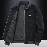 Wiaofellas Men's Bomber Jacket Corduroy Jacket Varsity Jacket Outdoor Daily Wear Warm Zipper Pocket Fall Winter Plain Fashion Streetwear Round Regular Black Khaki Army Green Grey Jacket