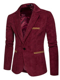 Wiaofellas Men's Corduroy Jacket Blazer Business Vacation Durable Casual / Daily Pocket Winter Spring &  Fall Solid / Plain Color Warm Ups Comfort Straight Collar Regular Burgundy Dark Navy khaki Jacket
