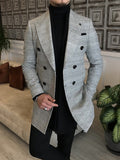 Wiaofellas Double Breasted Formal Mens 3D Shirt For Business | White Winter  | Plaid Fashion Streetwear Men'S Coat Office Work To Fall & Turndown Long Sleeve Dark Gray Polyester