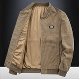 Wiaofellas Men's Bomber Jacket Corduroy Jacket Varsity Jacket Outdoor Daily Wear Warm Zipper Pocket Fall Winter Plain Fashion Streetwear Round Regular Black Khaki Army Green Grey Jacket