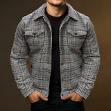 Wiaofellas Men's Jacket Casual Jacket Outdoor Daily Wear Front Pocket Fall Winter Plaid / Check Fashion Streetwear Lapel Regular Gray Jacket