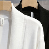 Wiaofellas Men's Cardigan Sweater Ribbed Knit Regular Knitted Plain V Neck Warm Ups Modern Contemporary Daily Wear Going out Clothing Apparel Fall & Winter Black White M L XL