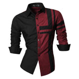 Wiaofellas Jeansian Men's Dress Shirts Casual Stylish Long Sleeve Designer Button Down Slim Fit 8397 WineRed