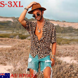 New Men Vintage Leopard Print Shirts Summer Casual Short Sleeve loose Shirts Man Male Fashion Shirt Tops Plus Size S-3XL