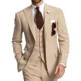 Men's Suit Formal Business Suits 3-Pieces Notch Lapel Solid Tuxedos Best Man For Wedding Groomsmen (Blazer+vest+Pants) Beige New