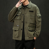 Autumn Japanese Cargo Coats Male Streetwear Fashion Overalls Tops Outdoor Muliti-Pocket Jacket