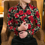 Wiaofellas Autumn New Fashion Male Shirt Casual Long Sleeve Button Shirt for Men Rose Printed Floral Shirts Men