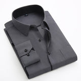 Wiaofellas Men's Classic Shirts Black bars long sleeve dress shirt pocket Solid color Wild men Business cassual shirt slim fit