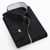 Wiaofellas Men's Classic Shirts Black bars long sleeve dress shirt pocket Solid color Wild men Business cassual shirt slim fit