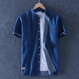 Wiaofellas Blue Fashion Men Solid Short Sleeve Linen Shirts Men Shirt Summer Chinese Style Luxury Casual Sport Slim Fit Shirt